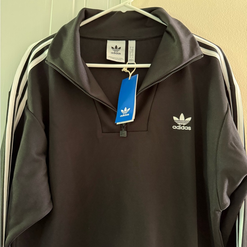 Adidas Adicolor Funnel Neck Track Top Men Activerwear Jacket M Black 1/4 Zip NWT - Picture 2 of 4